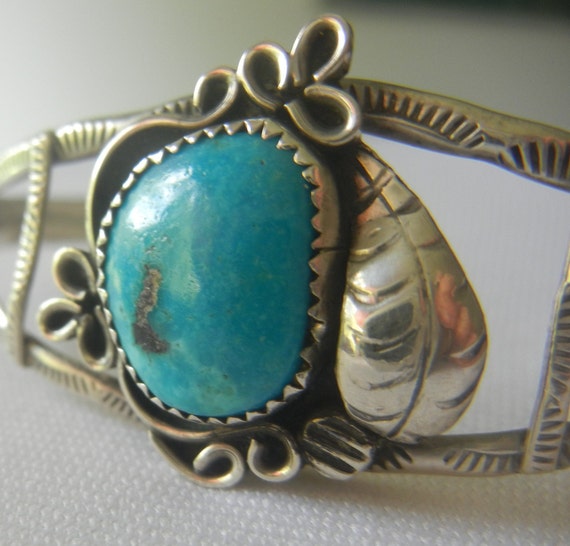 Dainty Navajo turquoise & sterling silver cuff br… - image 6