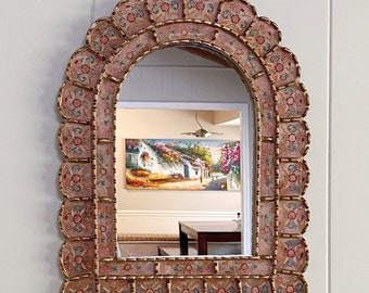 Mediterranean arch mirror, bohemian mirror, Spanish Peruvian French Italian, arch mirror with flowers, tropical mirror, unique mirror