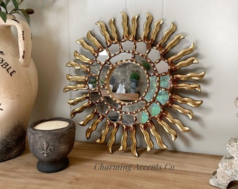 Sunburst mirror, Peruvian sunburst mirror, Spanish sunburst mirror, gold leaf mirror, decorative mirror, old world mirror, 16 inches