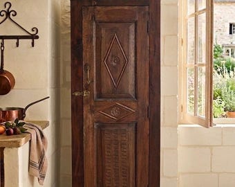 Antique European Narrow Cupboard, Hand Carved French Provincial  cabinet, Old world Spanish Mediterranean storage - Free regional shipping
