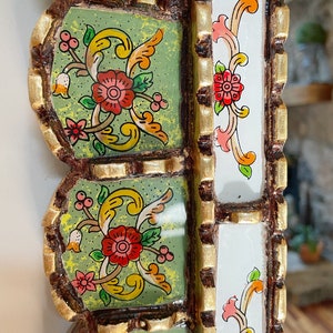 Garden arch mirror, Spanish arch mirror, Peruvian painted glass mirror, mediterranean mirror, green mirror with flowers, bohemian mirror image 4