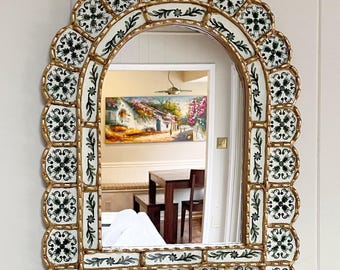 Handmade Peruvian Arch Mirror: Mediterranean Tile Design in green