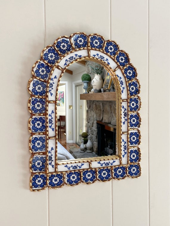 Arch Mirror, Spanish Peruvian Painted Glass Mirror, Blue and White Tile  Design Decorative Mirror, Mediterranean Mirror, Bohemian Mirror 