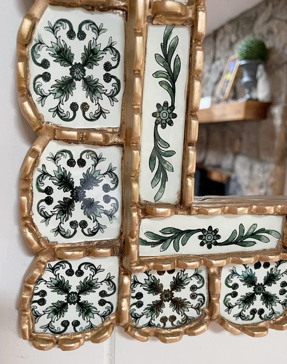Handmade Peruvian Arch Mirror: Mediterranean Tile Design in green