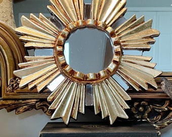 Sunburst mirror, small mirror, gold leaf mirror,decorative mirror, Spanish mirror, old world mirror, French, Peruvian, shipping included