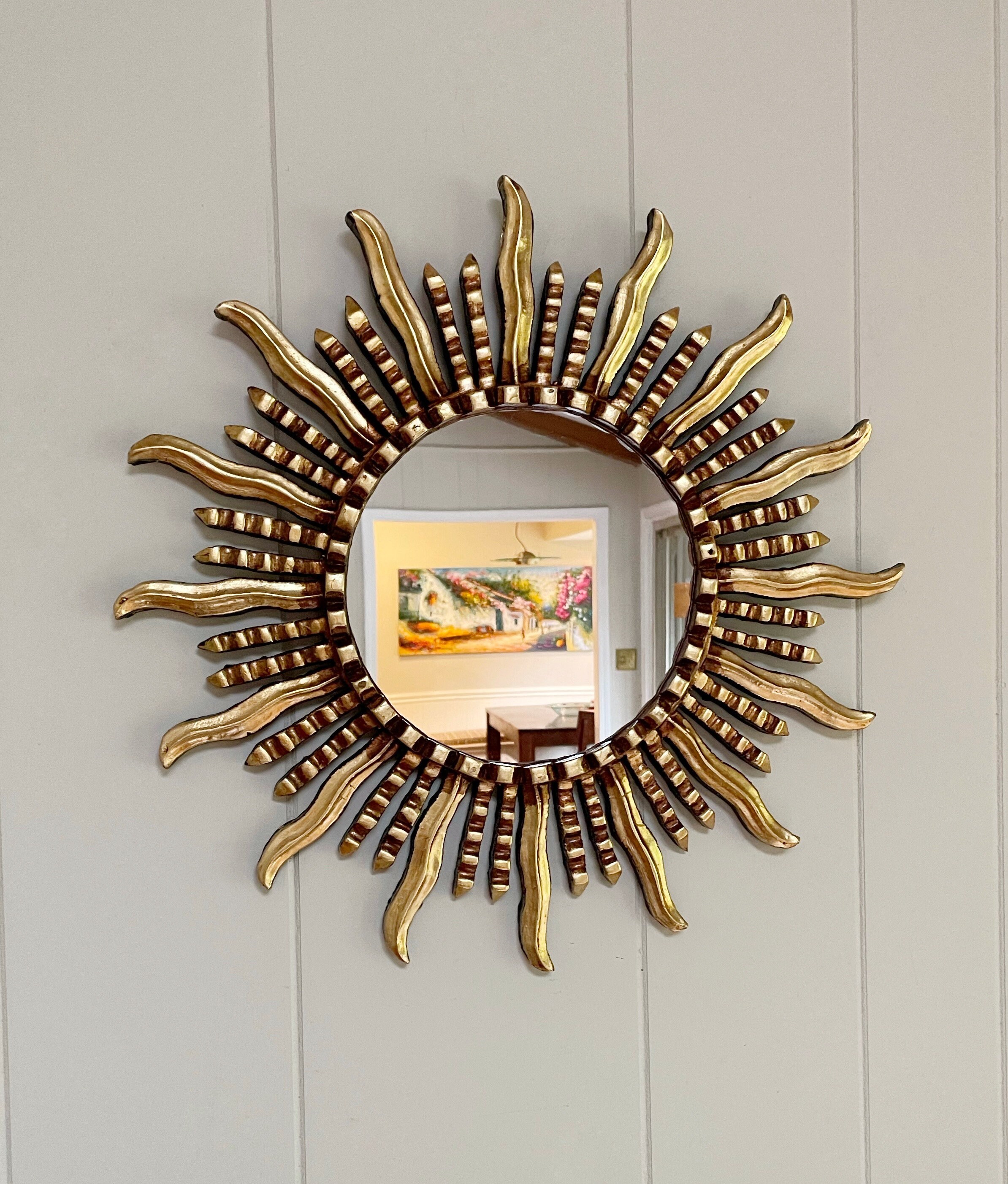 Handcrafted Gold Leaf Sunburst Mirror: Peruvian Mohena Wood, 20