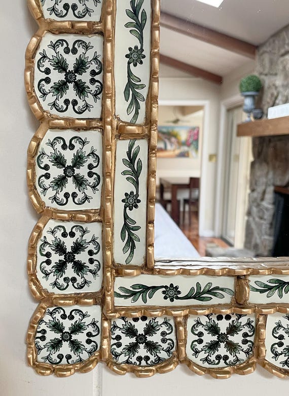Handmade Peruvian Arch Mirror: Mediterranean Tile Design in green