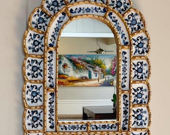 Handmade Peruvian Arch Mirror: Mediterranean Tile Design in green