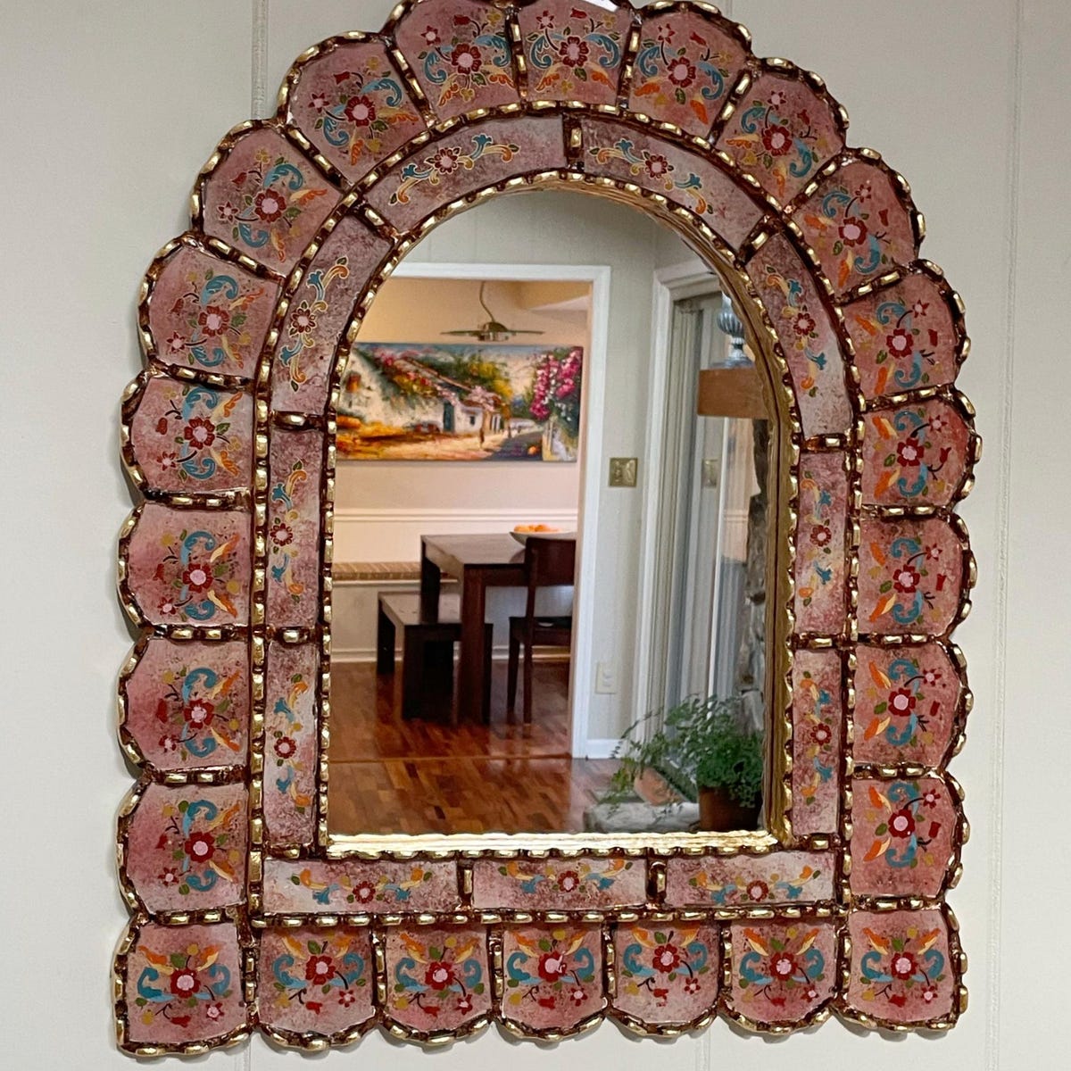 Handcrafted Old World Mediterranean Floral Arch Mirror: Pink Terracotta, Colorful Floral Design, With Gold Leaf - Etsy