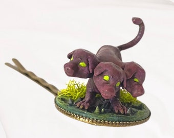 D&D DND Cerberus dog puppy hair pin, barrette, clip for the Nerd girl!! D&D DND Cerberus Puppy Dog Hair Pin, Barrette, Clip for the  main image 2