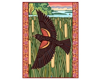Red Winged Blackbird Foldover Card