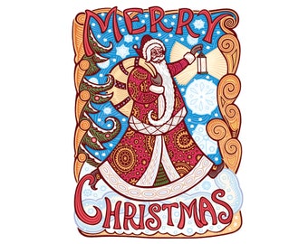 Santa with Lantern Christmas Card