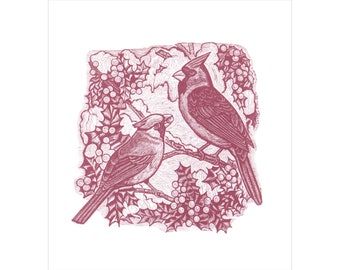 Cardinals Wood Engraving
