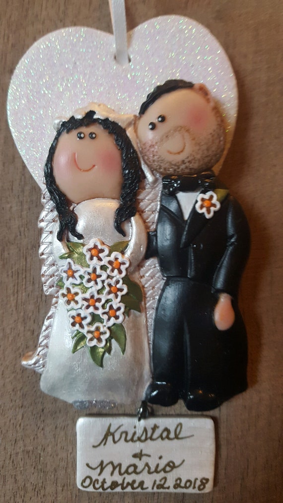 bride and groom first christmas ornament