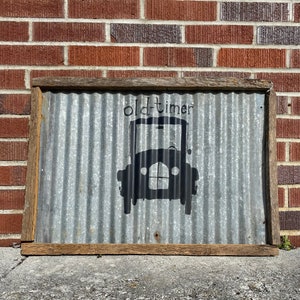 Old- Timer  hand paintedT-model ford car tin repurposed sign