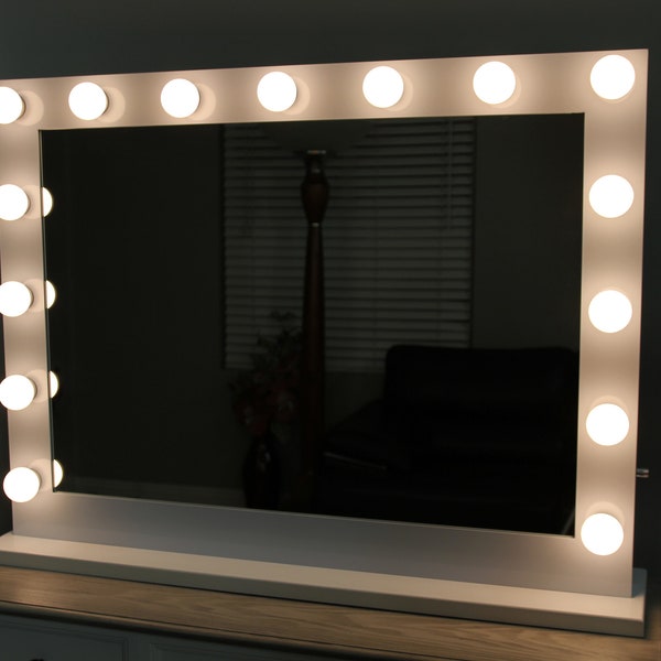 XLarge Hollywood Vanity Mirror 39 x 29 with 15 LED Lights (included), with Dimmer, Free Shipping and 2 Plug-in Electric and USB Ports