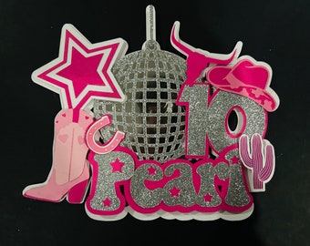 Cake Topper, Disco Ball, Pink Star, Cow Girl