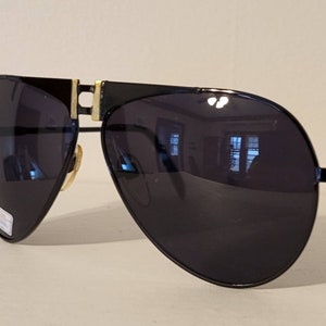 Vintage Double Bridge Aviator Sunglasses // Dark Tint Lens // Black metal frames - Gold brow // 80s 90s glasses // Sport racing true VTG