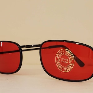 Vintage Sunglasses // Narrow frames // Red Rose lenses // Hippie Shades // Funky // retro rad // festival Raves // black metal Frames