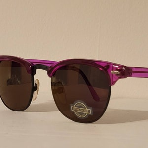 Vintage Sunglasses // Clubmaster - Browline // Purple Clear frame // Black metal frames under purple // Hippie Shades // funky // retro rad