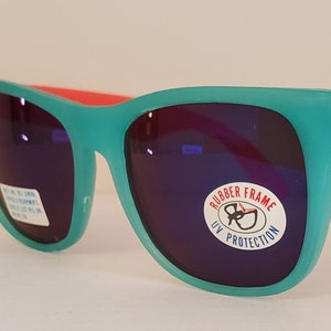 Vintage Wayfarer Sunglasses // Turquoise + Orange plastic frames - Multicolor // unique funky retro // 90s party beach summer / True VTG NOS