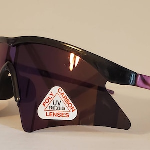 Vintage Big Shield Sport Sunglasses // Zig Zag Frame with floral + colorful design // Rimless Shades // Retro Rave VTG // Blade Biker NOS