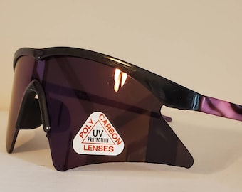 Vintage Big Shield sportliche Sonnenbrille // Zick Zack Rahmen mit floralem + farbenfrohem Design // Randlose Brille // Retro Rave VTG // Blade Biker NOS