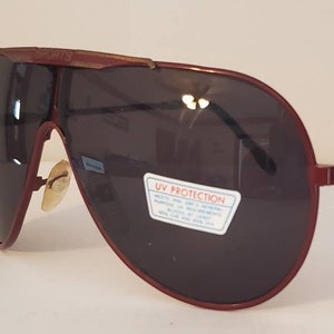 Vintage Aviator Sunglasses // Deep red/maroon metal frames  // 90s glasses // Sports brand decal frames // summer racing beach sunglasses