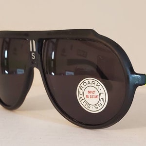 Vintage Aviator Sunglasses // Plastic Front Frames // Neon Yellow Metal Side Frames // Super Dark Lenses // &quot;Sports&quot; sunglasses VTG  retro