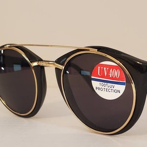Vintage Women&#39;s Cat Eye double bridge Sunglasses // Summer Shades // Black frames w/gold trim // VTG 90s // True vintage