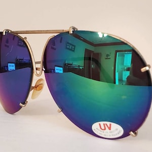 Vintage Aviator Sunglasses // Ocean mirror Lenses (Green/Blue) // Metal Rims // Double Bridge Shades // festival VTG 80s shades Retro