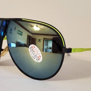 Vintage Aviator Sunglasses // Mirror Lenses // Neon Yellow trim metal frames // 90s party glasses // summer beach party sunglasses VTG NOS