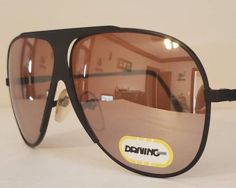 Vintage Aviator Sonnenbrille // Braune Gläser gegen Blaulicht // schwarzer Metallrahmen // 90er Brille // Sommer Sonnenbrille VTG