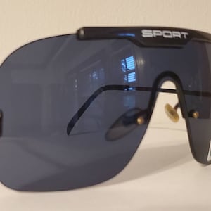 Vintage Rimless Aviator Sunglasses // Blue tinted lens // black metal frames // Rimless Lenses // 90s Sport shades / summer beach sunglasses