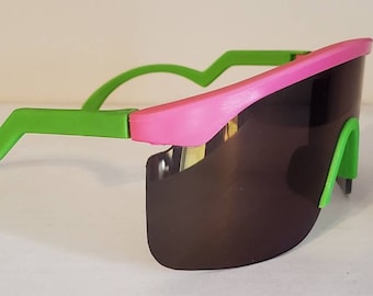 Vintage Sportbrillen // bunte zick zack Rahmen // Blade Shades 80s - 90s // Retro Multicolor Randlos // Festival Rave Party
