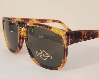 Vintage Retro Square Rectangle Occhiali da sole // Montature di guscio di tartaruga rosso beige // Motivo lucido Wayfarer // Beach Shades // Summer Shades VTG
