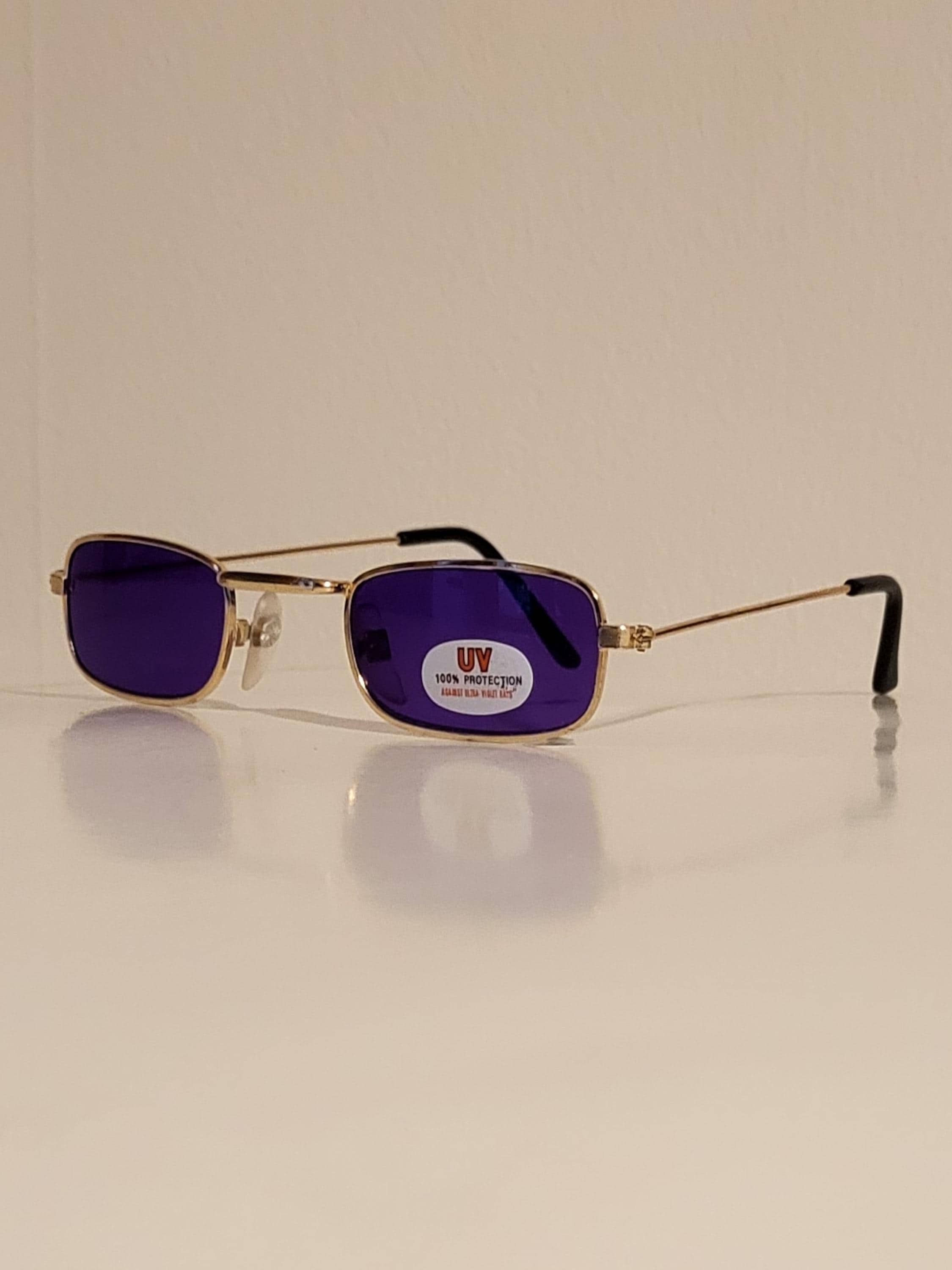 Vintage Sunglasses // Narrow Rectangular Gold Metal Frames 