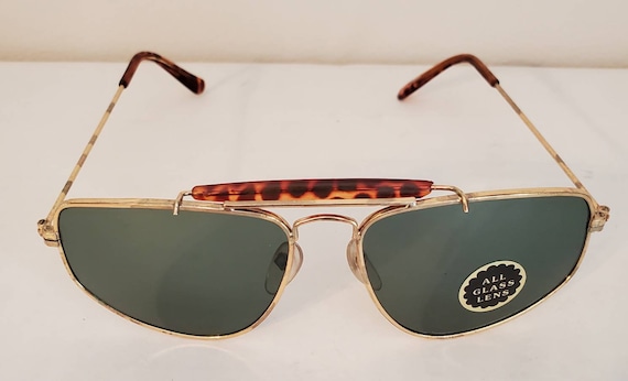 Vintage Sunglasses // Square Rectangle Gold Metal… - image 4