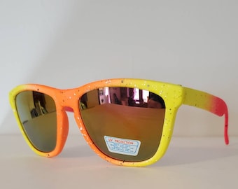Vintage Wayfarer Sunglasses // Orange yellow Speckled frames Multicolor // unique funky retro throwback // 90s party beach summer VTG