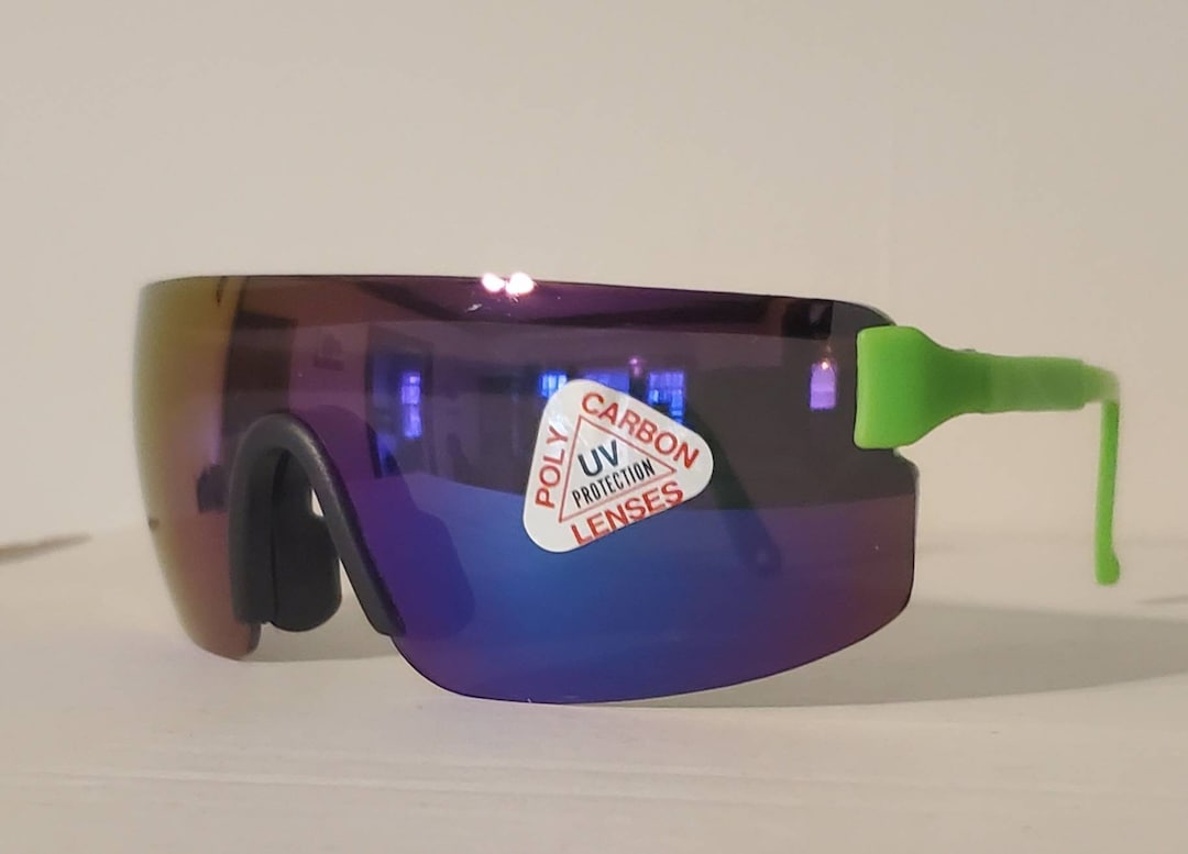 Vintage Sports Sunglasses // Rainbow Lenses // Neon Green Etsy