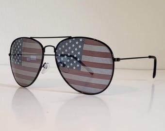 Vintage America Aviator Sunglasses // American Flag Decal  display picture 2