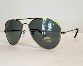 Vintage Aviator Sunglasses / Choose Green or Purple Lens / Gunmetal Frame / UV100 / NOS Deadstock