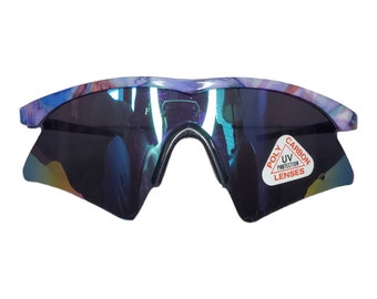 Vintage Sports Sunglasses // Zig Zag Frame with floral + colorful design // Rimless Shades // Ocean Tint lens // Retro Rave VTG // Blade