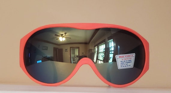 Vintage Sports Sunglasses // Rainbow Mirror Lenses // big shield sunglasses // Sports Goggles // Racing shades // Orange Frame // Retro
