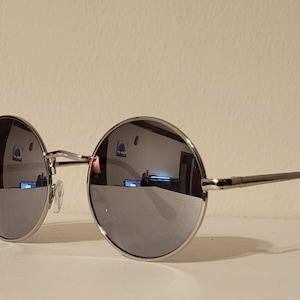 Vintage Round Teashade Sunglasses // Silver Metal Frames with - Mirror Lens - Orange Lens - Normal Lens  // Hippie Cat-eye steam punk NOS