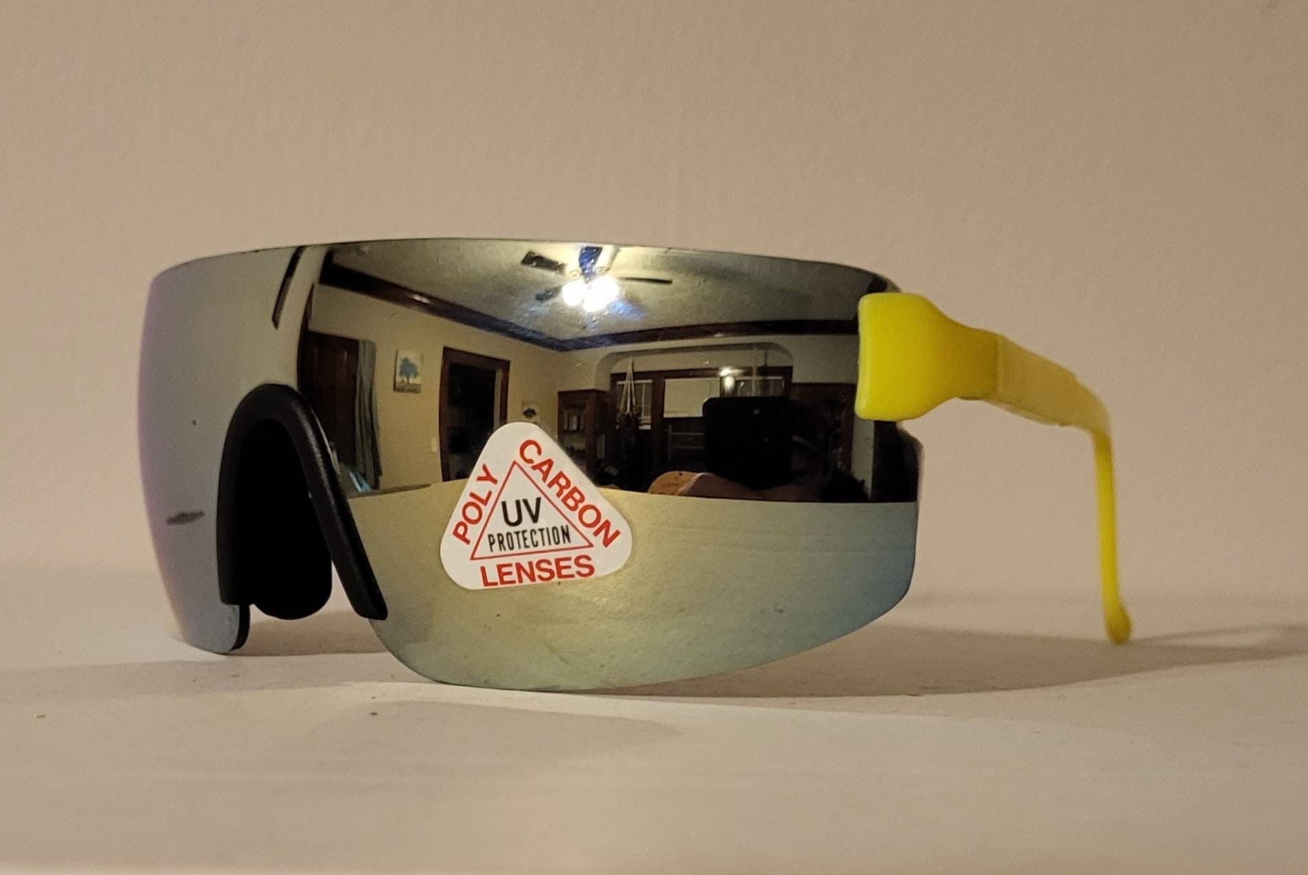 NEW Pit Viper Gold Frame Shield Sunglasses with Pink-Orange Mirror Lens PIT VIPER The Playmate 2000 POLARIZED Sunglasses Blue/Orange  main image 2