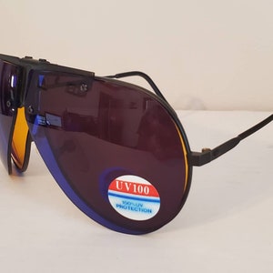 Vintage Aviator flipper Sunglasses // Blue lens Yellow lenses // 90s party glasses // summer beach party sunglasses // Flip up Shades