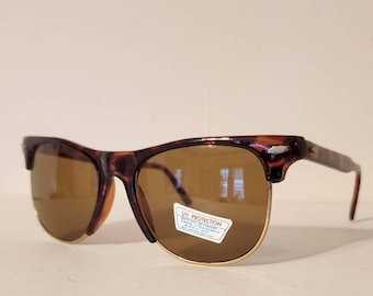 Lunettes de soleil vintage // écaille de tortue marron // Clubmaster - sourcils // montures oeil de chat avec doublure dorée // VTG NOS Deadstock