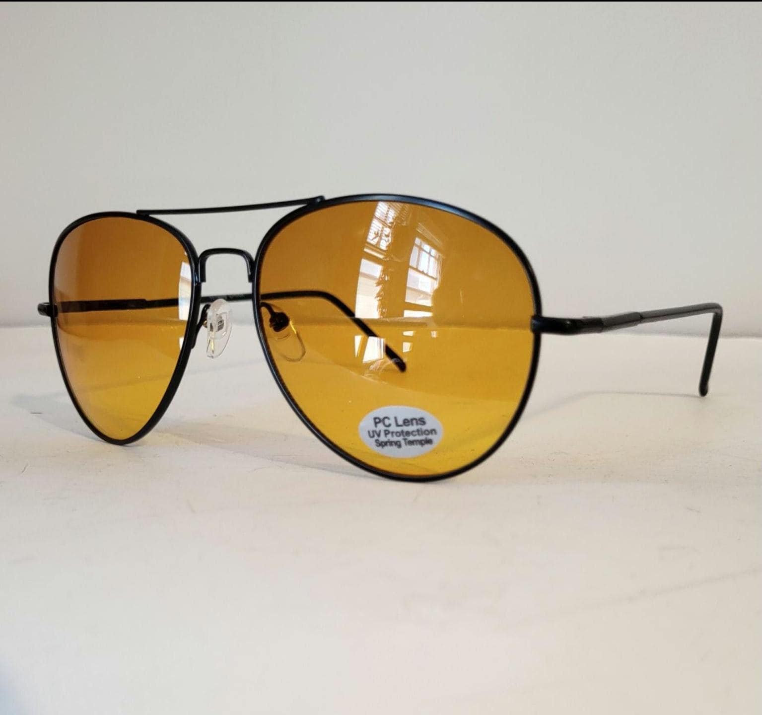 Vintage Amber Lens Aviator Sunglasses Blue Blocker Lens Pilot Glasses Black Gold Silver Metal Frames Retro 80s 90s Eyewear