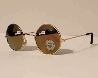 Vintage Round Gold Wire Sunglasses | Retro John Lennon Style Shades | Small Round Mirror Lens Glasses | 90s Y2K Hippie Boho Eyewear